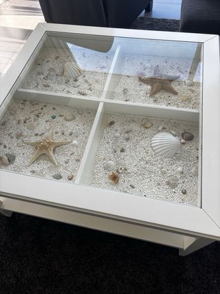 Mesa centro cristal y madera blanca