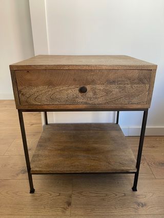 Mesita Noche Industrial Madera y Metal