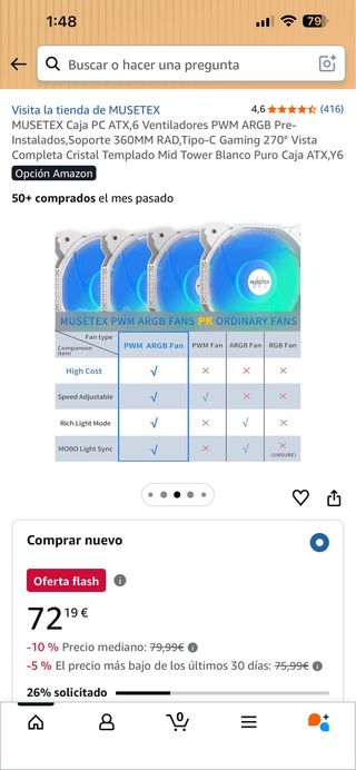 MUSETEX Caja PC ATX con 6 Ventiladores ARGB