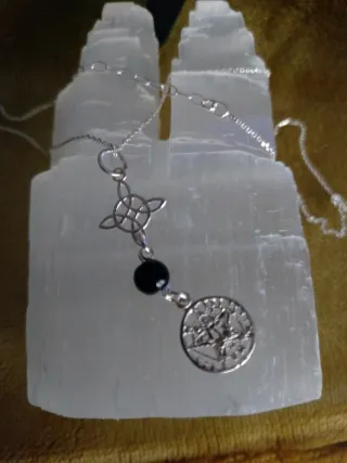 Colgante Plata con Piedra Negra y Pentagrama