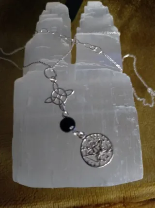 Colgante Plata con Piedra Negra y Pentagrama