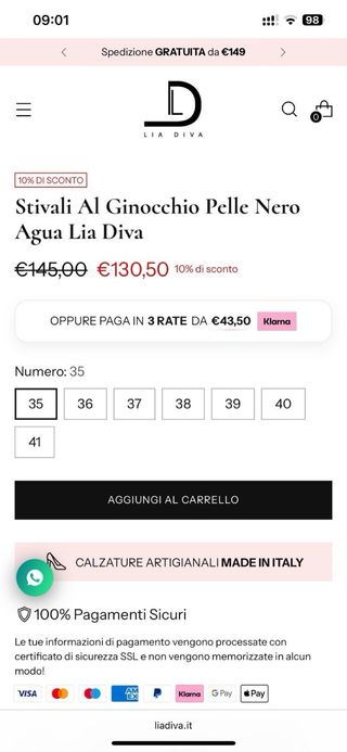 Nuovi stivali in pelle nera n. 41