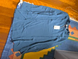 Camisa seda manga larga azul