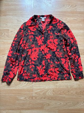 Camisa vintage floral marrón y naranja