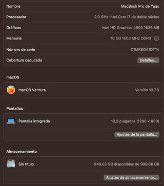 MacBookPro13" i7 2.9GHz|16GB RAM|1TB SSD SOVentura