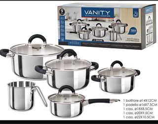 Batteria di pentole in acciaio inox 9 pezzi – indu