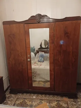 Mueble tocador antiguo madera y cristal