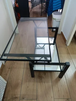 Mesa de centro cristal y metal negra