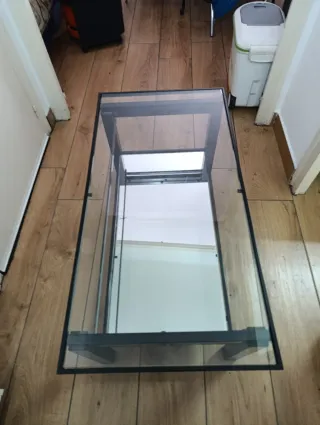 Mesa de centro cristal y metal negra