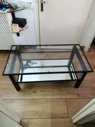 Mesa de centro cristal y metal negra