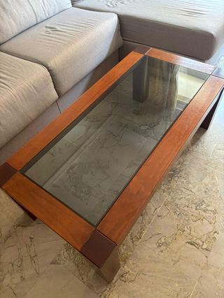Mesa de centro provenzal madera y cristal