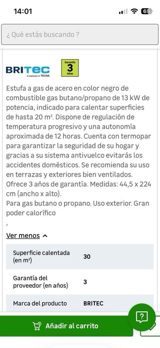 Estufa de gas exterior negra/plateada