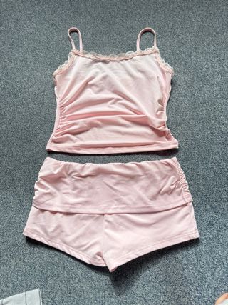 Conjunto top y shorts rosa palo