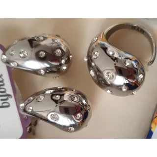 Parure BYS acciaio zirconi, orecchini, anello