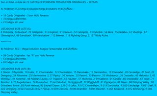 LOTE 72 CARDS POKEMON - MEGA EVOLUCION + FUEGOS F