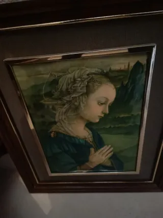 Cuadro Virgen Porcelana Azul y Verde