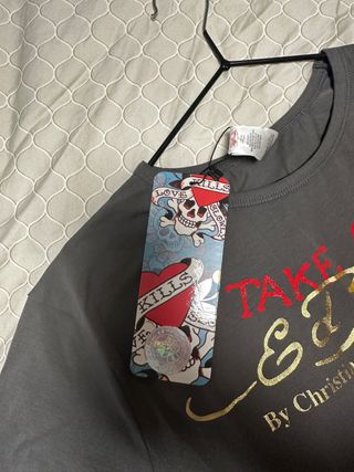 Camiseta Ed Hardy M/Larga Gris con etiqueta
