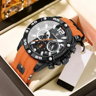 Reloj Poedagar Hombre Negro Naranja