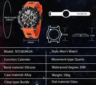 Reloj Poedagar Hombre Negro Naranja