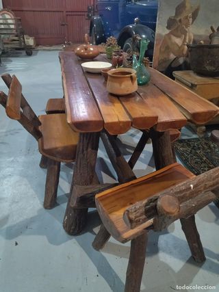 Mesa y 4 sillas madera maciza rústica