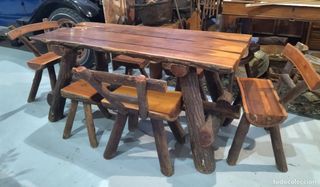 Mesa y 4 sillas madera maciza rústica