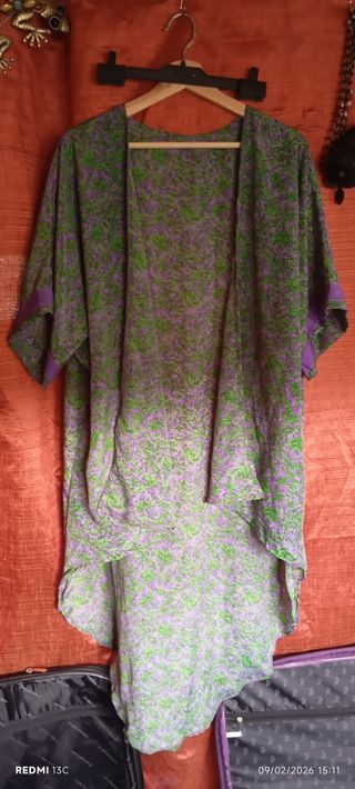 Kimono largo abierto estampado seda