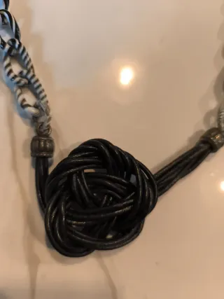 Collar cadena metálico negro y plateado