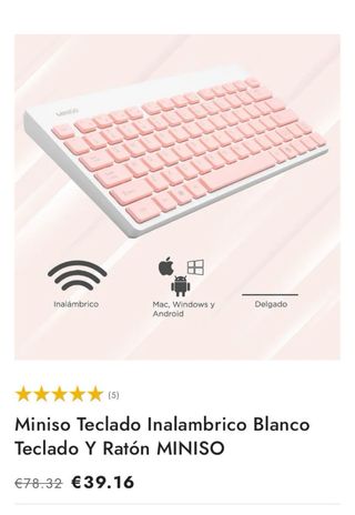 Teclado y Ratón Inalámbrico MINISO Blanco y Rosa