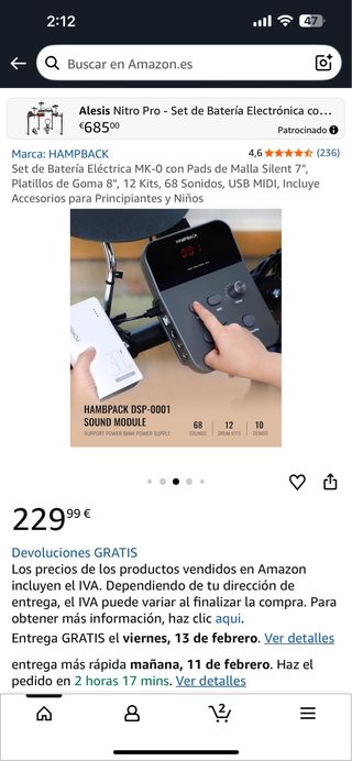 Set de Batería Eléctrica MK-0 con Pads de Malla Si