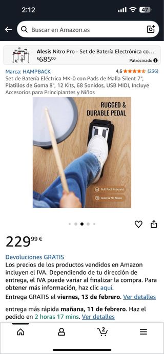 Set de Batería Eléctrica MK-0 con Pads de Malla Si