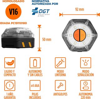 Ksix Luz de Emergencia V16 para Coche y Moto Homol