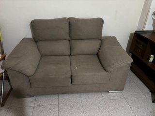 Sofá de 2 plazas tela beige/gris