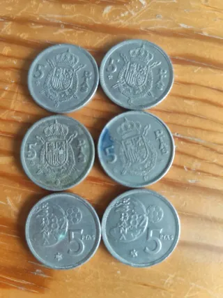 6 Monedas 5 Pesetas 1975, 1980, 1989