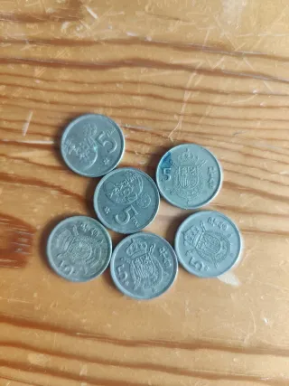 6 Monedas 5 Pesetas 1975, 1980, 1989