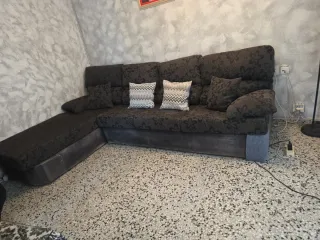 Sofá Cherlo tela negro y gris