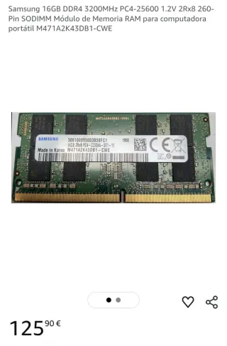 Memoria RAM para Portátil Samsung DDR4 16GB 3200Mh