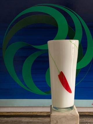 Vaso Murano Opalina Anni '70 Dipinto