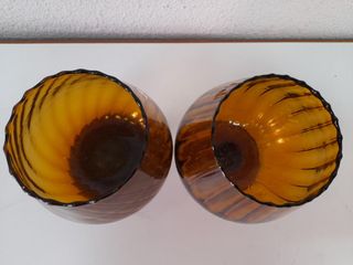 Juego 2 Copas Cristal Ámbar Vintage