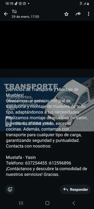 Servicio de transporte y montaje