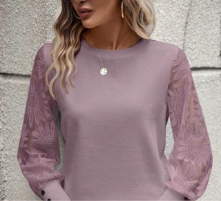 Maglietta maniche velate pizzo floreale M