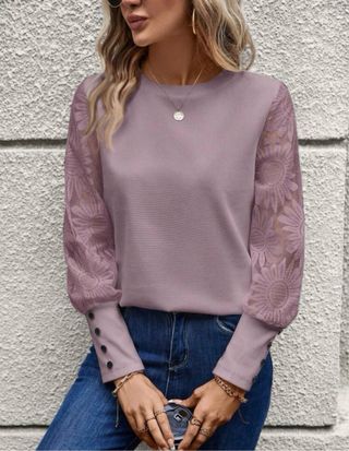 Maglietta maniche velate pizzo floreale M