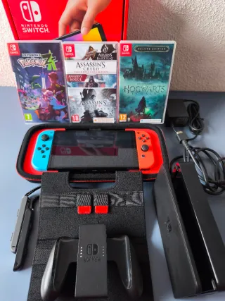 Nintendo Switch OLED+3 Juegos+SD 256+Estuche