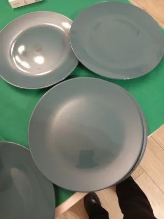 4 Piatti piani in ceramica grigio/blu