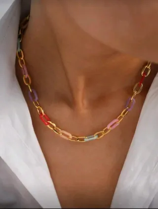 Collar cadena eslabones acero multicolor