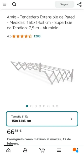 Tendedero de aluminio extensible pared 1,5m nuevo