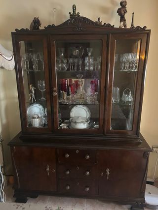 Conjunto Muebles Comedor Antiguos Madera y Cristal