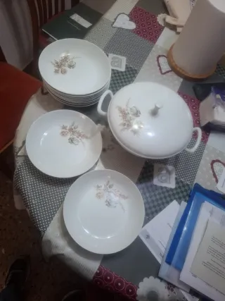 Sopera,10 platos y 2 bandejas vintage.sigloXX.
