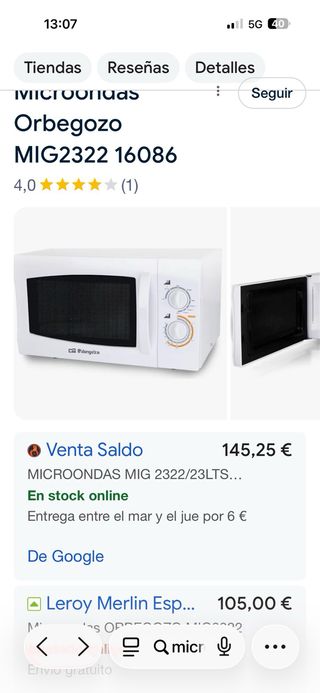 Microondas Orbegozo 23L con Grill