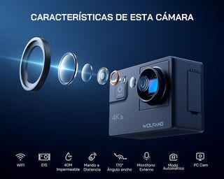 WOLFANG Cámara Deportiva WiFi 4K 60FPS GA300, Vide