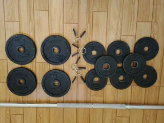 Kit Domyos: Barra, Mancuernas y Pesos